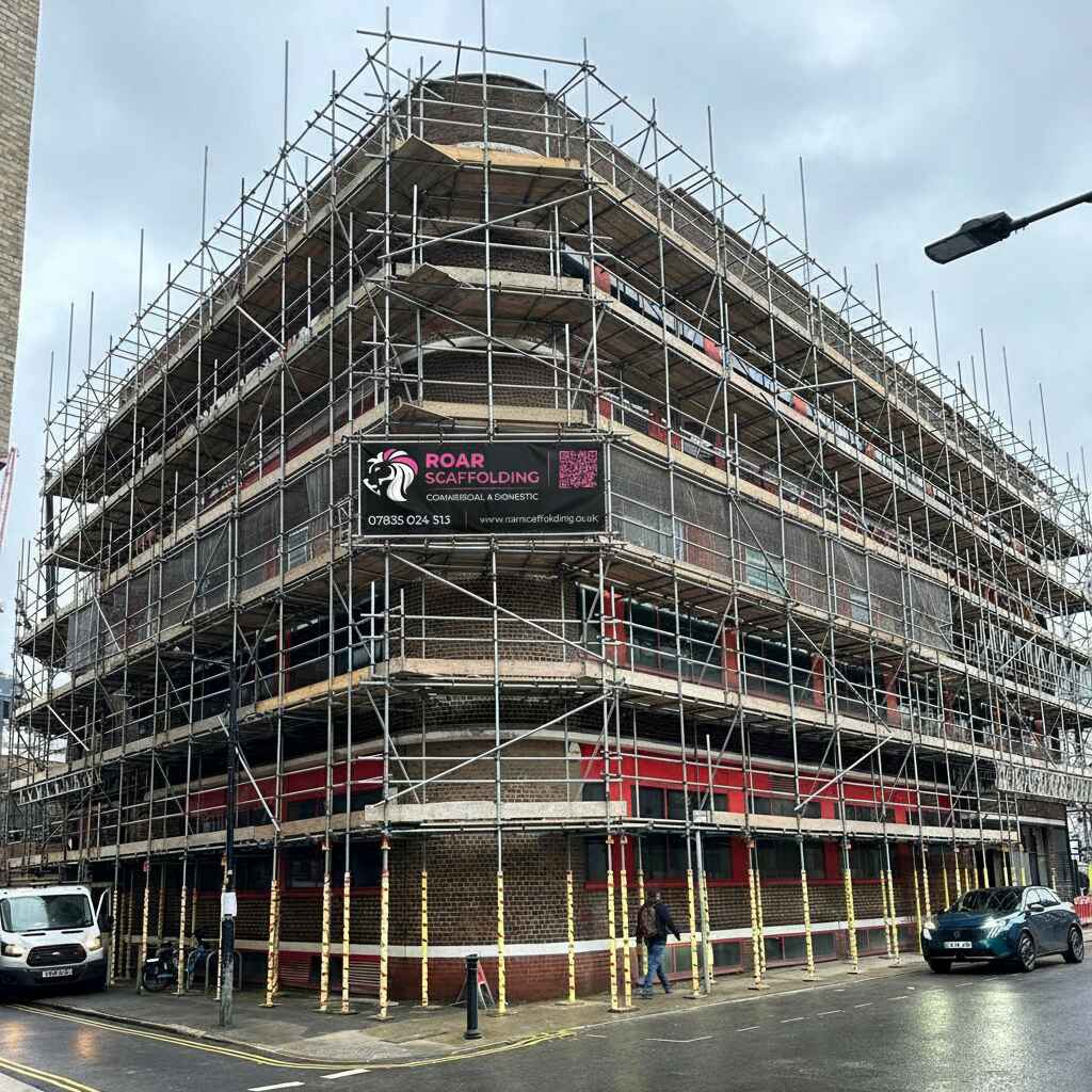 commercial scaffolding building on street