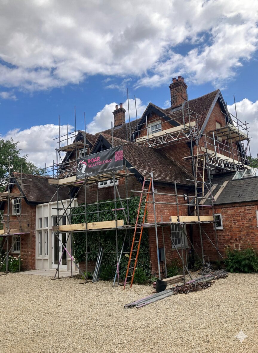 domestic house with professional scaffolding