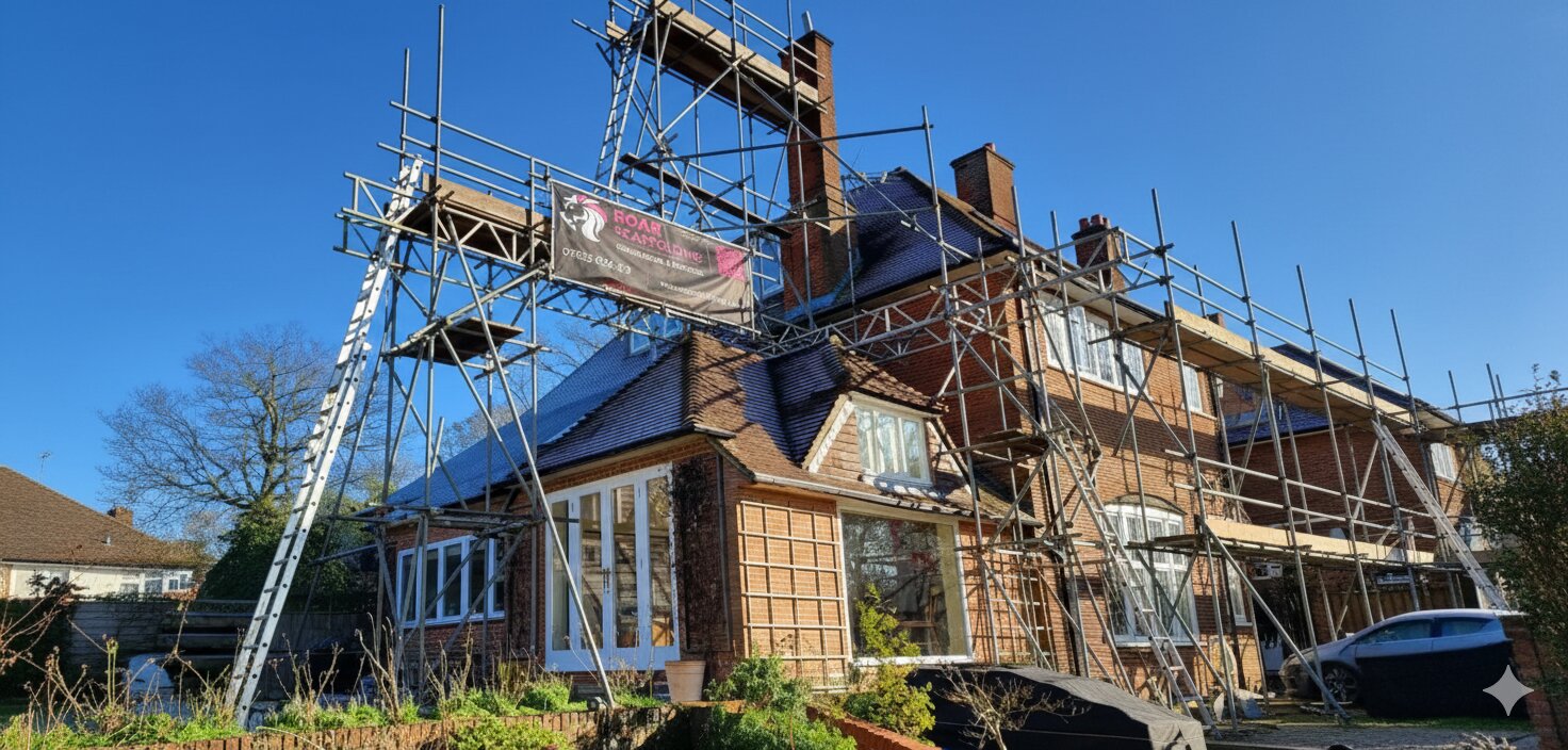 house in reading with scaffolding around it