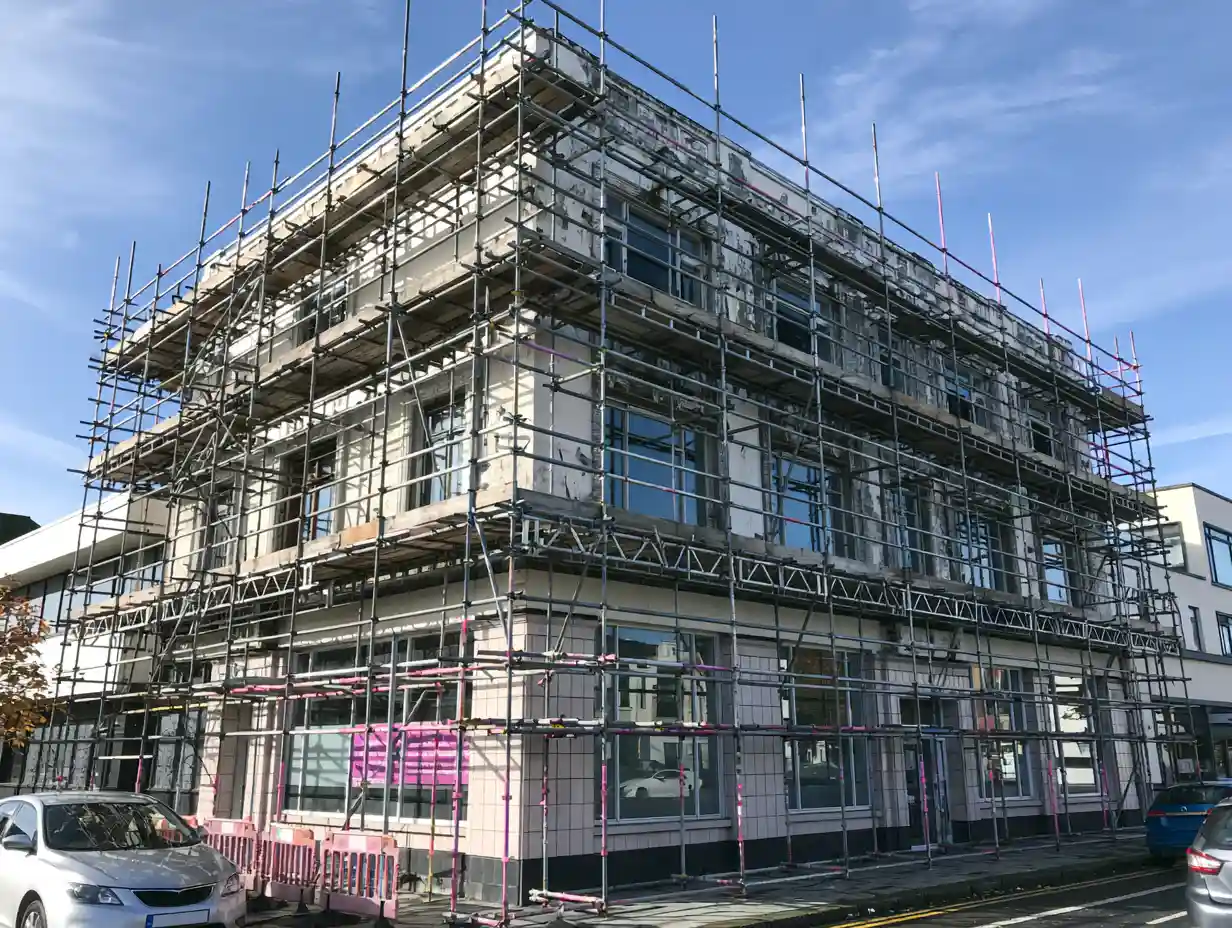 Scaffolding around a commercial property
