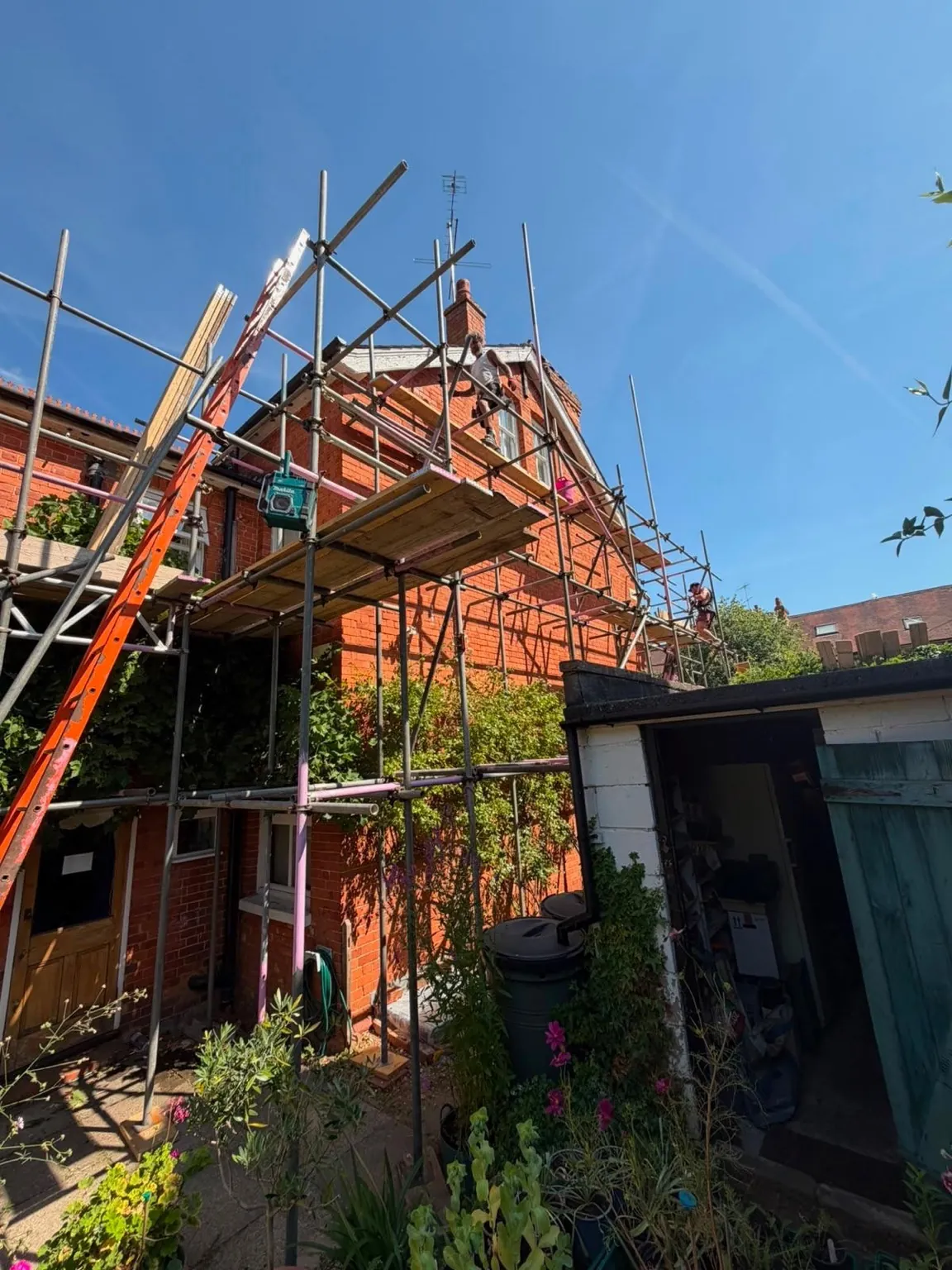 Completed scaffold access to the decorative gable and roofline