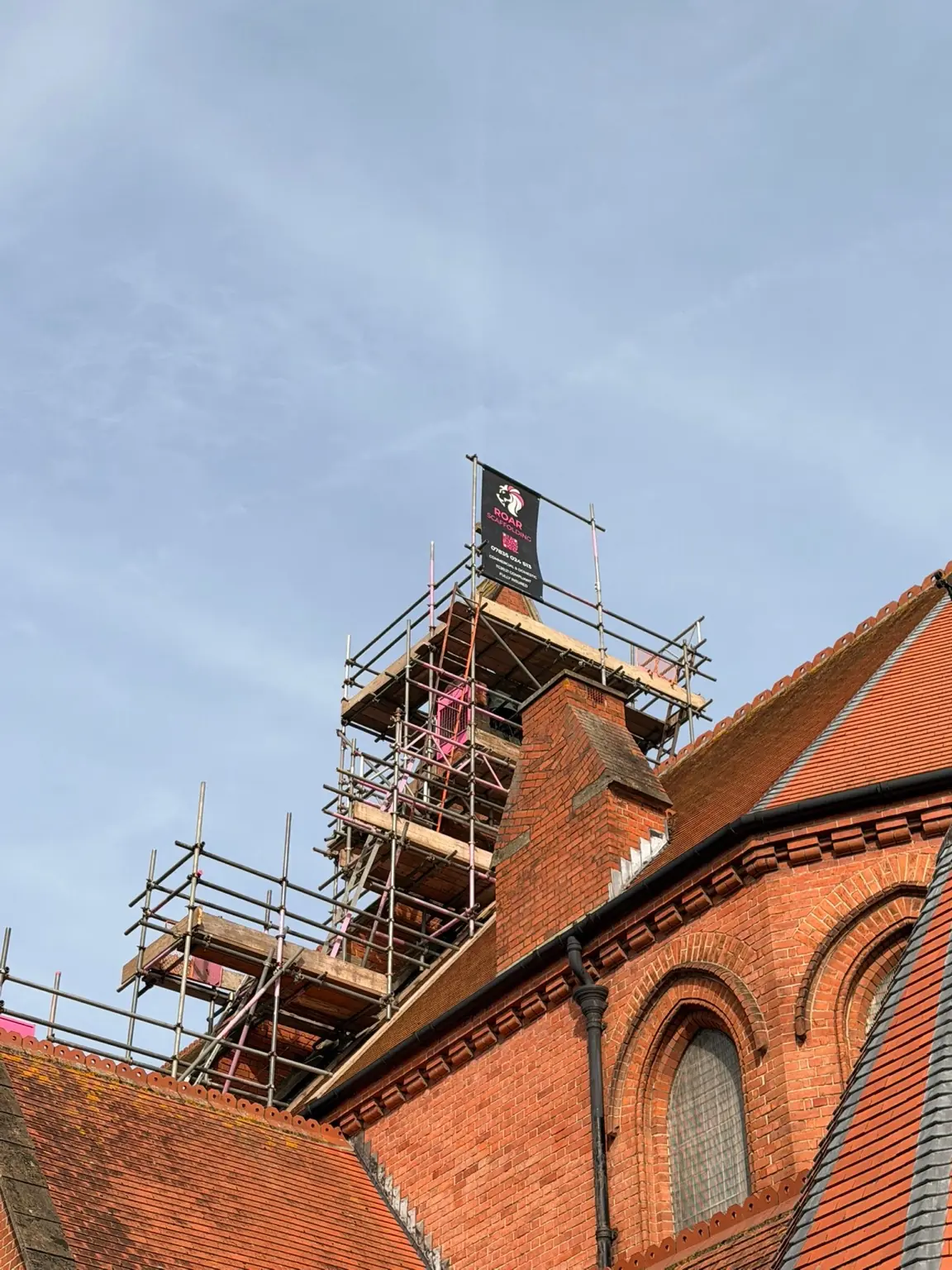 Full wraparound scaffold access built around the church bell turret