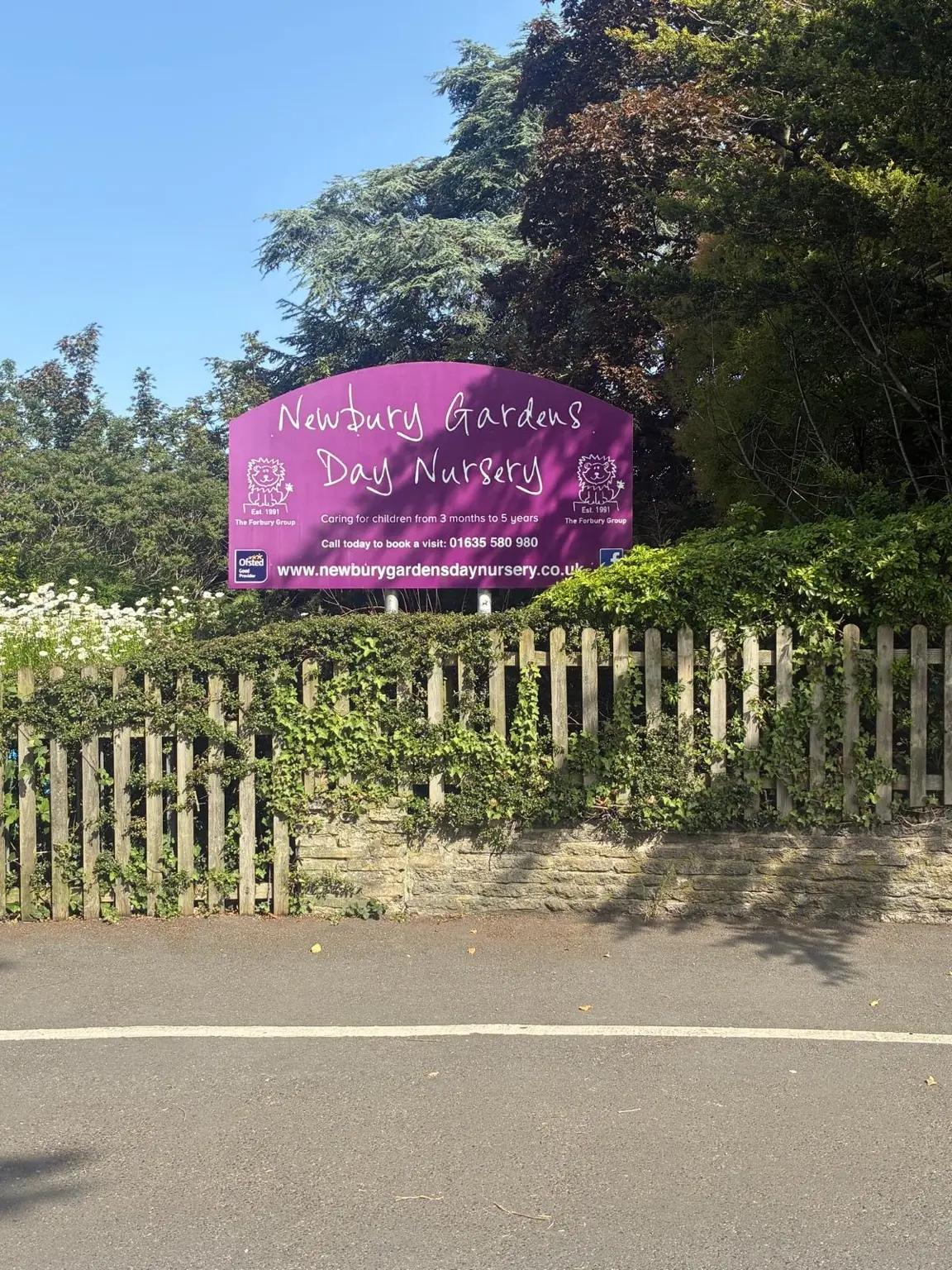 Newbury Gardens Day Nursery sign at the Newbury commercial scaffolding project