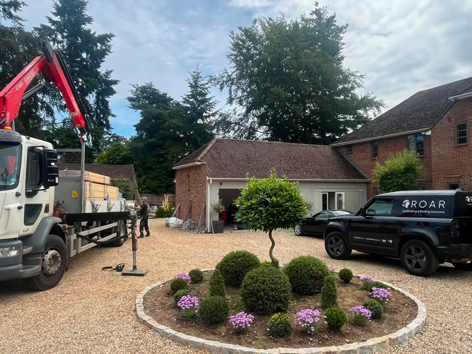 ROAR vehicles and material delivery equipment at the Medmenham renovation project